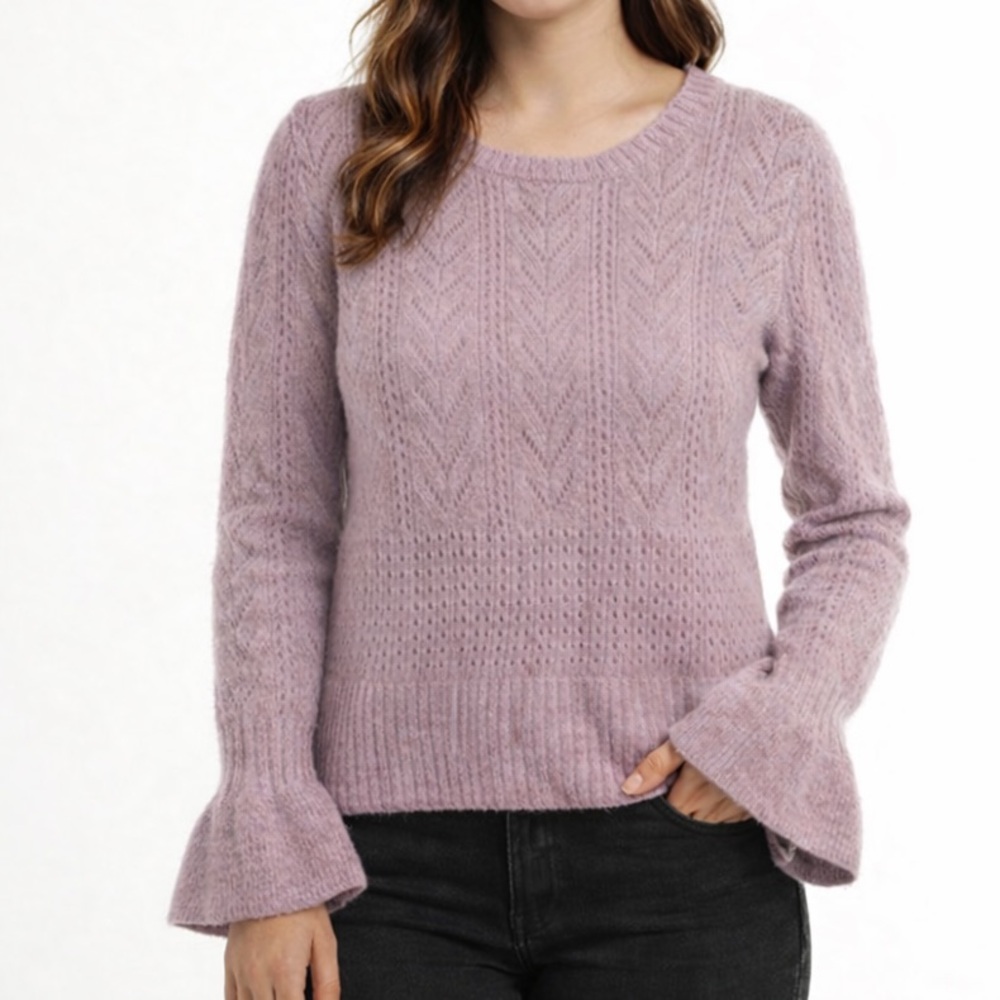 Chelsea & Violet Aurora Borealis Lilac Crochet Long Sleeve Flared Cuff Sweater